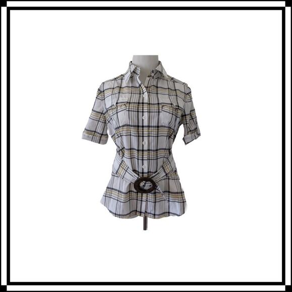 Lafayette 148 New York Tops - NWT! Lafayette 148 Plaid Blouse with Belt Sz 8